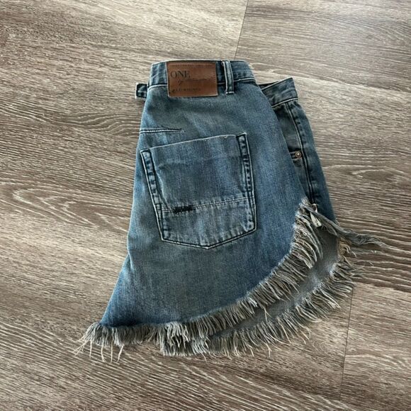 One Teaspoon Le Wolves Cut Off Denim Shorts Fox Black Mid Length Distressed 29 - Picture 5 of 16